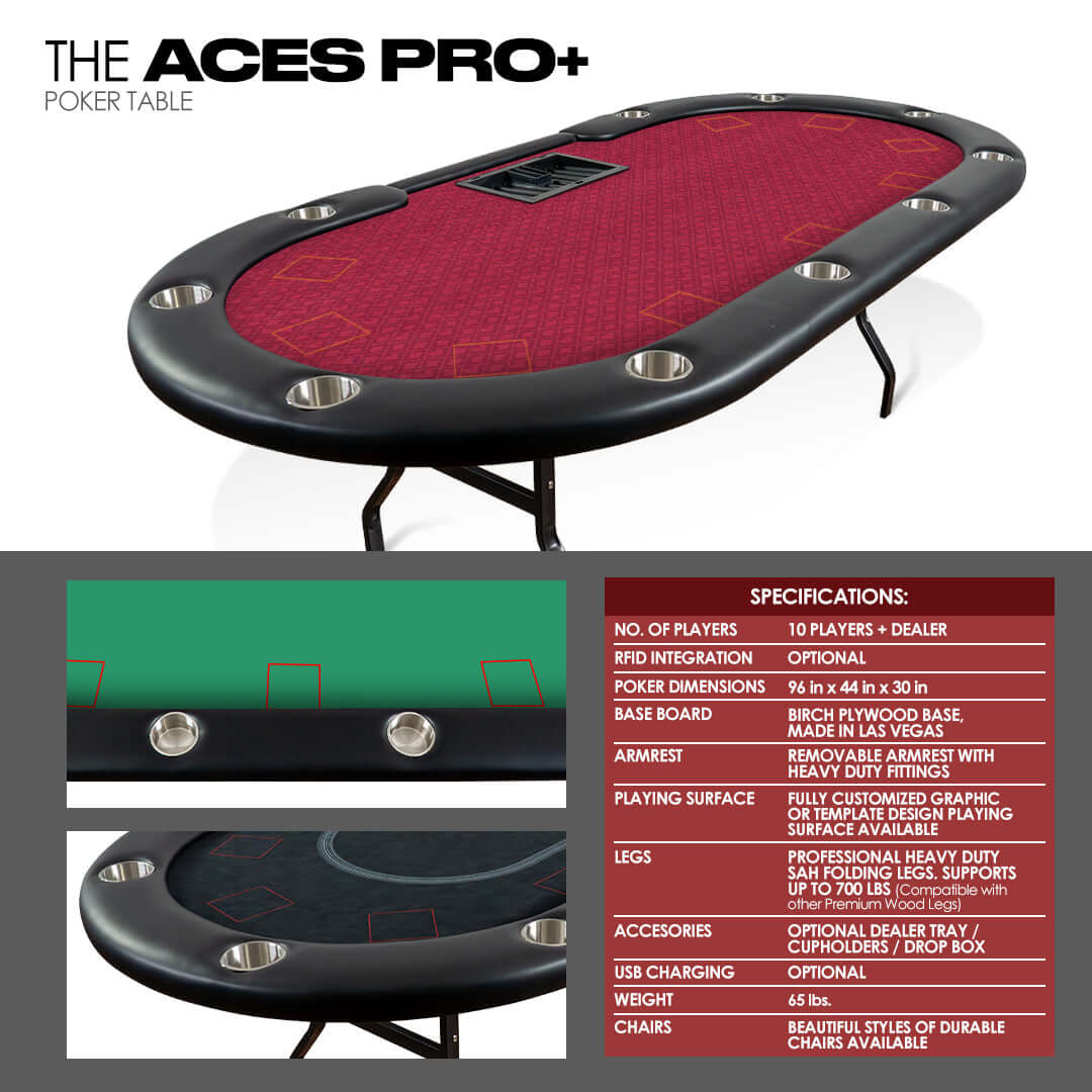 Aces Pro Plus Specs - Professional Poker Table for Poker and Game Rooms