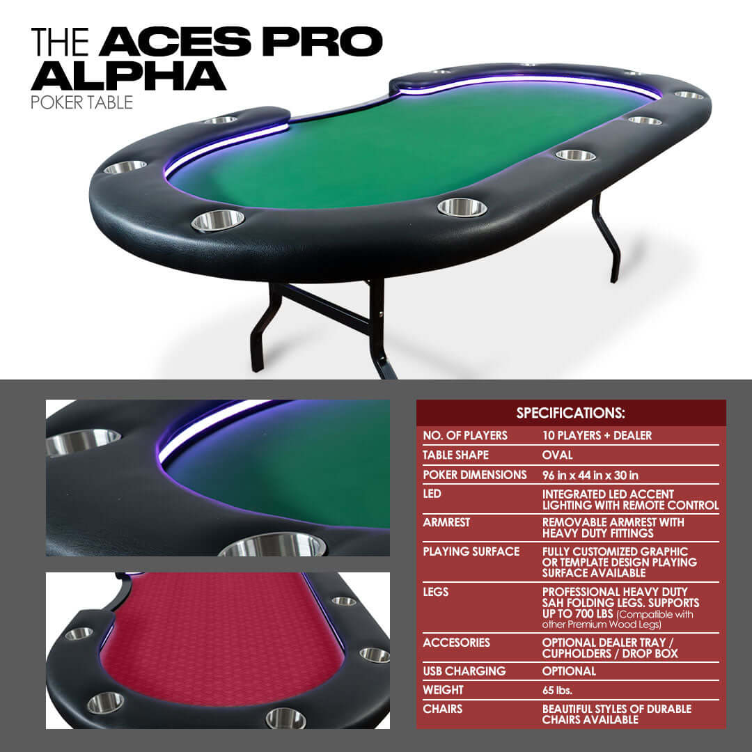 Aces Pro Alpha (LED) - BBO Poker Tables in - Professional Poker Table for Poker and Game Rooms