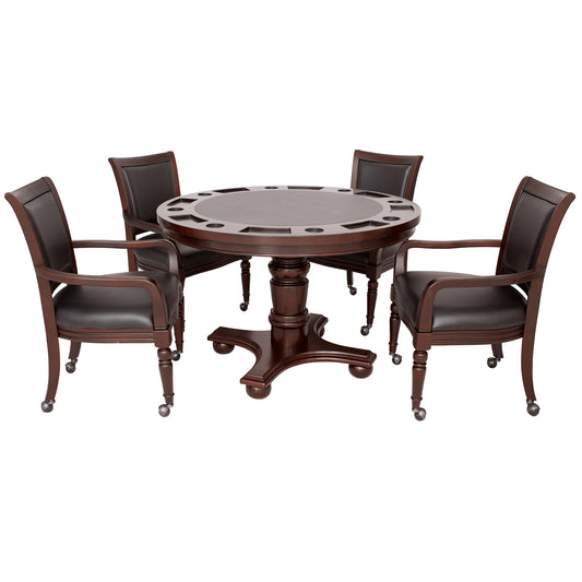 Bridgeport 48-in Convertible Card Table Set with 4 Arm Chairs - Walnut Finish