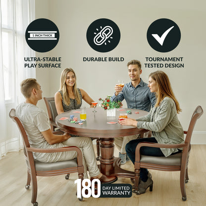 Bridgeport 48-in Convertible Card Table Set with 4 Arm Chairs - Walnut Finish