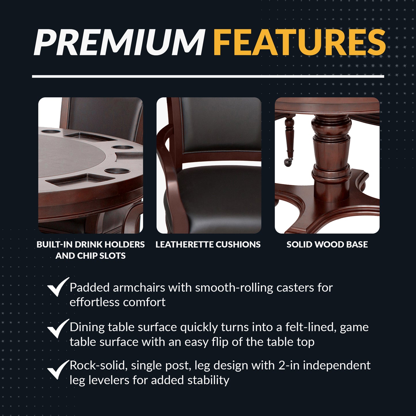 Bridgeport 48-in Convertible Card Table Set with 4 Arm Chairs - Walnut Finish