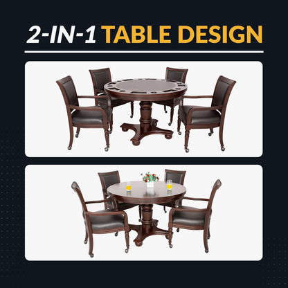 Bridgeport 48-in Convertible Card Table Set with 4 Arm Chairs - Walnut Finish