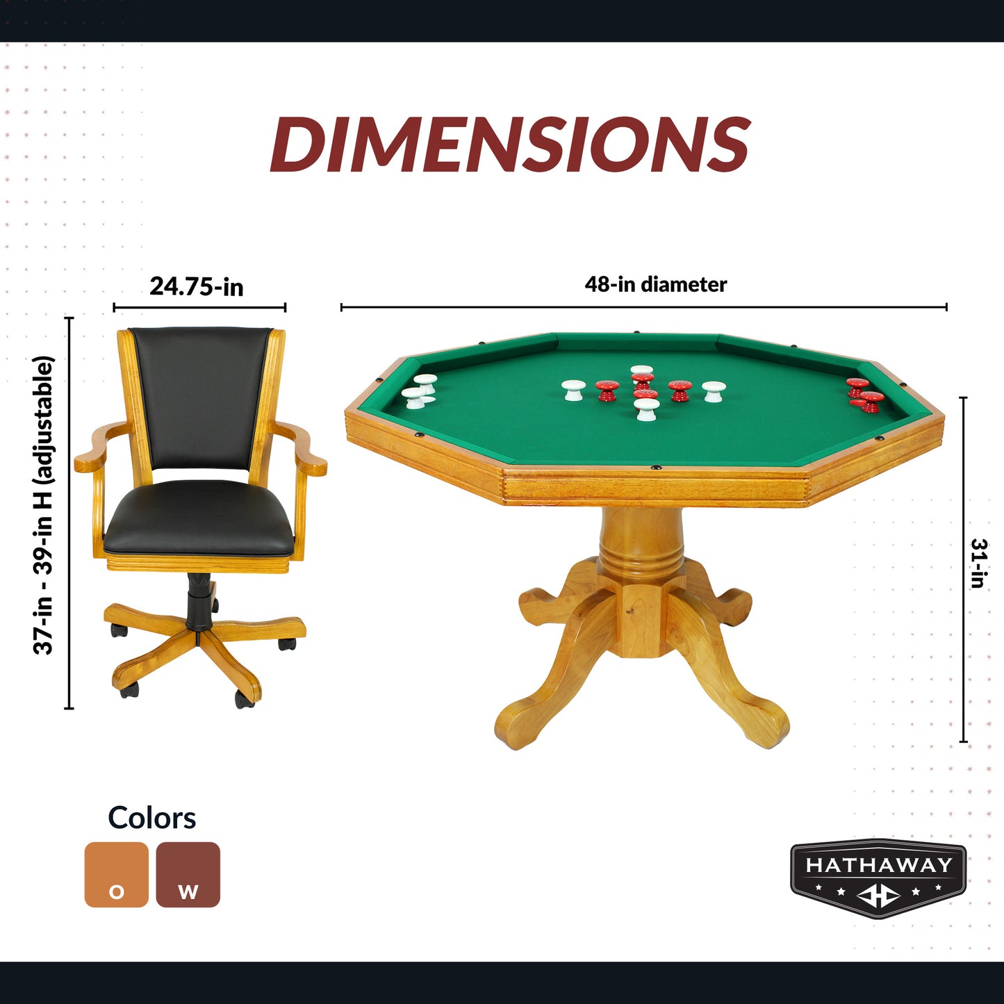 Kingston 48-in Convertible Gaming Table Set with 4 Arm Chairs