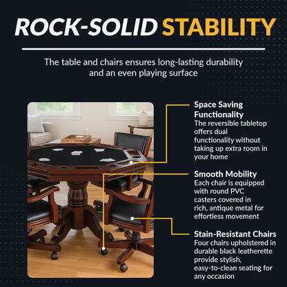 Kingston 48-in Convertible Gaming Table Set with 4 Arm Chairs