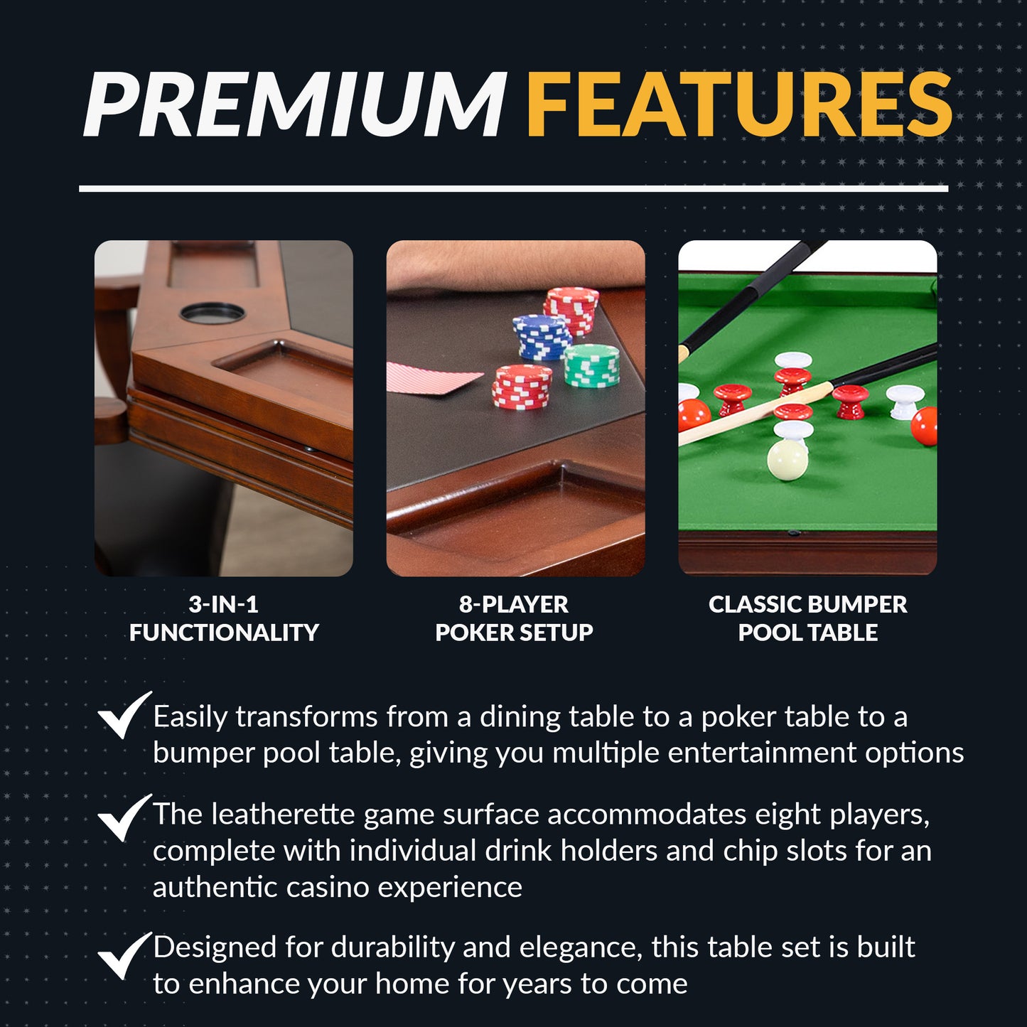 Kingston 48-in Convertible Gaming Table Set with 4 Arm Chairs