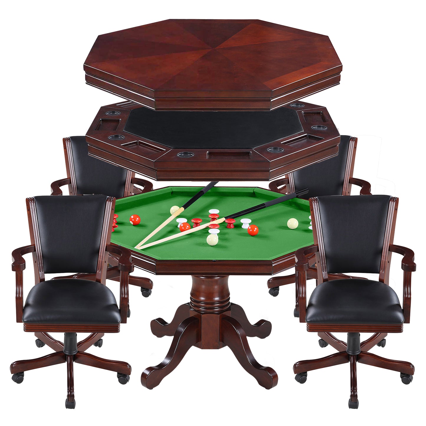 Kingston 48-in Convertible Gaming Table Set with 4 Arm Chairs