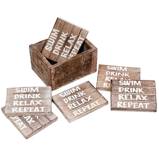 Ram Game Room Swim, Drink, Relax Coaster Set in - Professional Coaster Set for Poker and Game Rooms