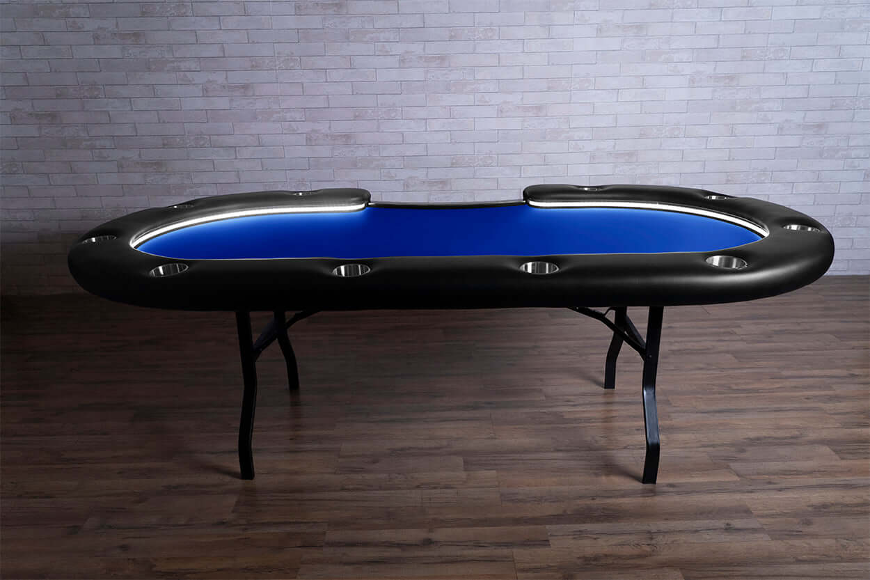 Blue Standard- Aces Pro Alpha (LED) - BBO Poker Tables- 11-Player Aces Pro Alpha Table with Dedicated Dealer Position Blue Felt