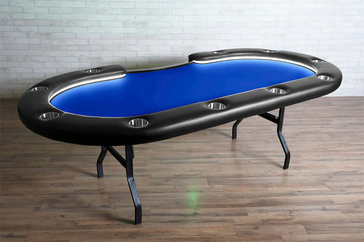 Blue Suited Water Resistant - Aces Pro Alpha (LED) - BBO Poker Tables- 11-Player Aces Pro Alpha Table with Dedicated Dealer Position Blue Water Resistant Felt