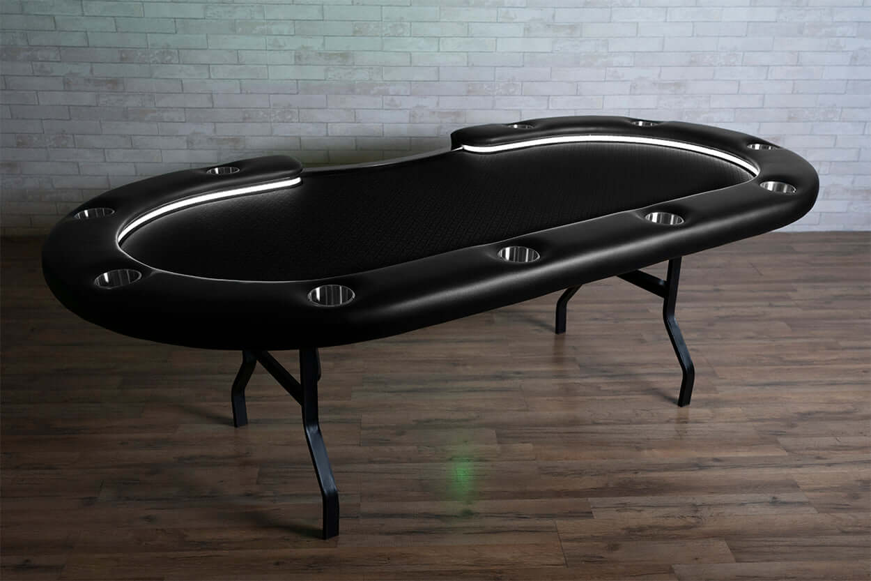 Black Suited Water Resistant - Aces Pro Alpha (LED) - BBO Poker Tables- 11-Player Aces Pro Alpha Table with Dedicated Dealer Position Black Water Resistant Felt