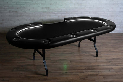 Black Suited Water Resistant - Aces Pro Alpha (LED) - BBO Poker Tables- 11-Player Aces Pro Alpha Table with Dedicated Dealer Position Black Water Resistant Felt