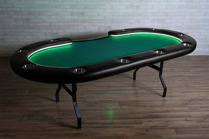 Green Suited Water Resistant - Aces Pro Alpha (LED) - BBO Poker Tables- 11-Player Aces Pro Alpha Table with Dedicated Dealer Position Green Water Resistant Felt Side View