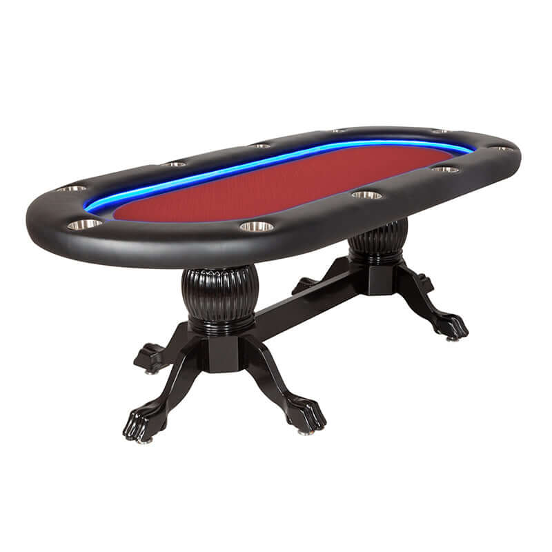 Red Suited Water Resistant - Elite Alpha LED Poker Table with Integrated Lighting Red Water Resistant Felt