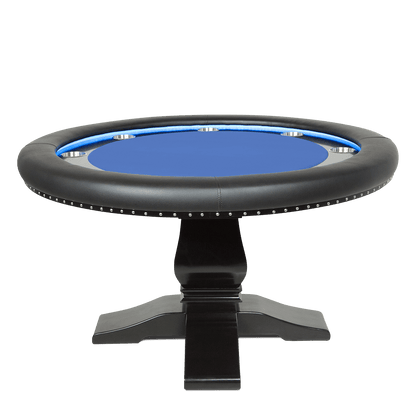Blue Standard- The Ginza LED Blue Felt Round Poker Table — BBO Poker Tables - Professional Poker Table for Poker and Game Rooms