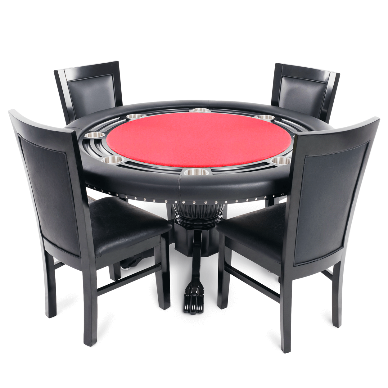 The Nighthawk- BBO Poker Tables in Red Water Resistant Felt and Chairs- Professional Poker Table for Poker and Game Rooms