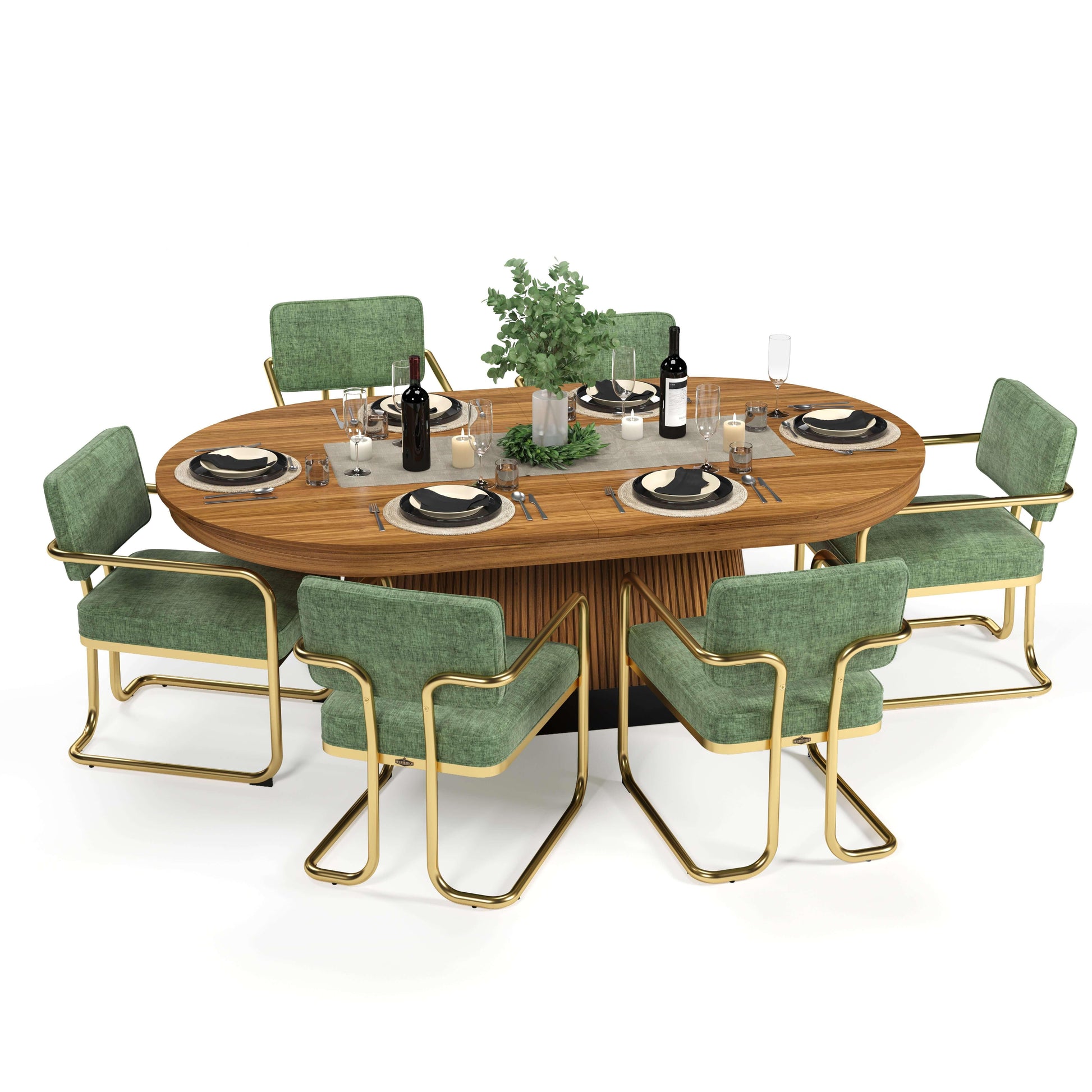 84 Inch Prohibition Estate Poker Table in Walnut Trim Dining Top and Green Chairs