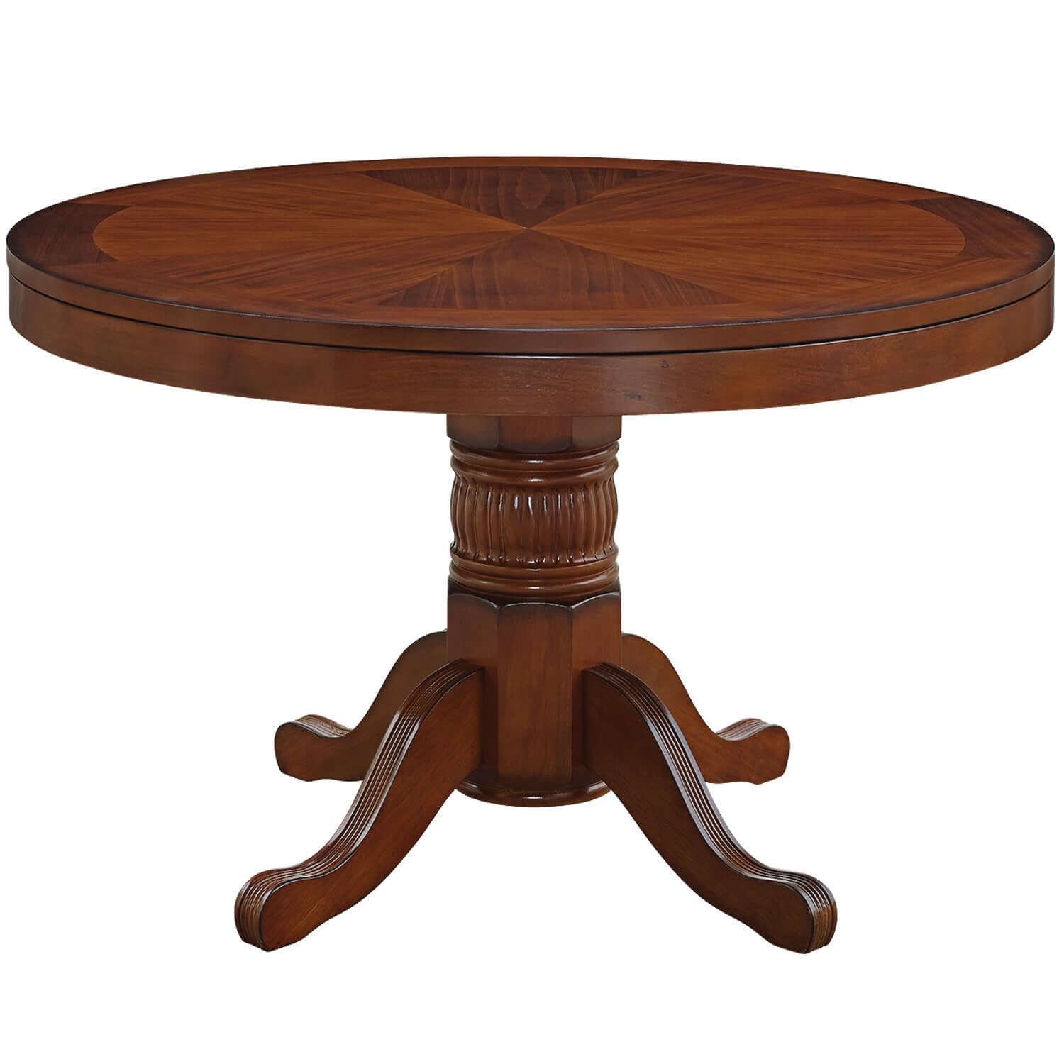 48" Convertible Dining Poker Table — 48 Inch Round Wood Dining Table in Chestnut Finish - Dining Mode for RAM Game Room Table