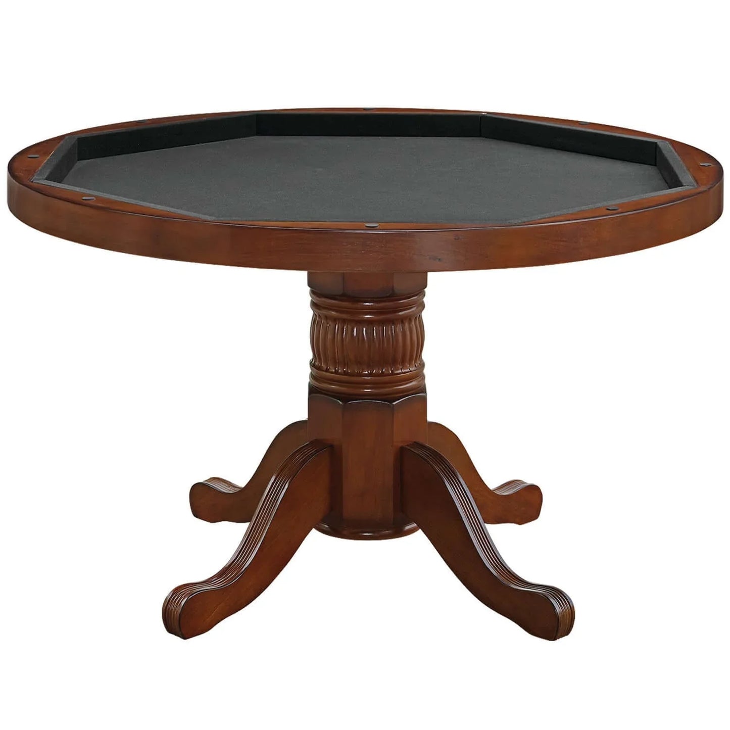 48" Convertible Dining Poker Table — 48 Inch Round Wood Dining Table in Chestnut Finish - Table Storage