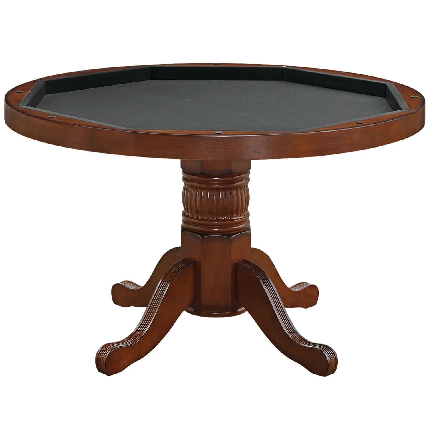 48" Convertible Dining Poker Table — 48 Inch Round Wood Dining Table in Chestnut Finish - Table Storage