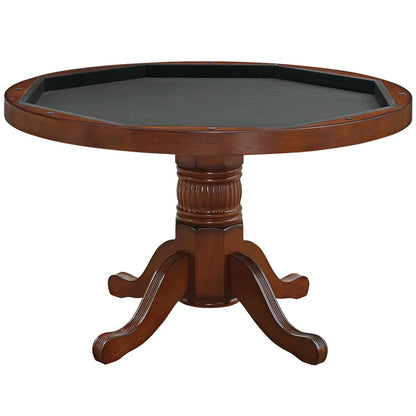 48" Convertible Dining Poker Table — 48 Inch Round Wood Dining Table in Chestnut Finish - Table Storage