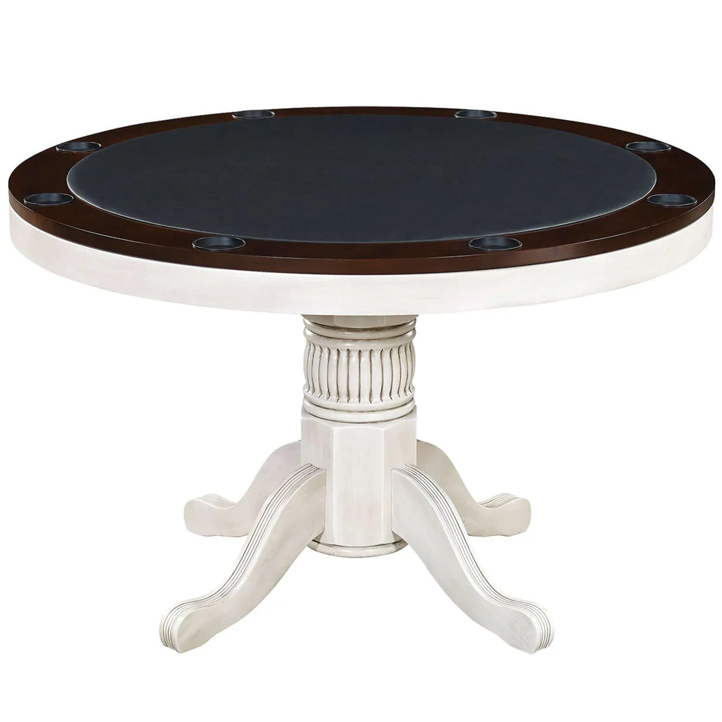 48" Convertible Dining Poker Table — 48" Inch Round Wood Dining Table in Antique White - Poker Mode for RAM Game Room Table