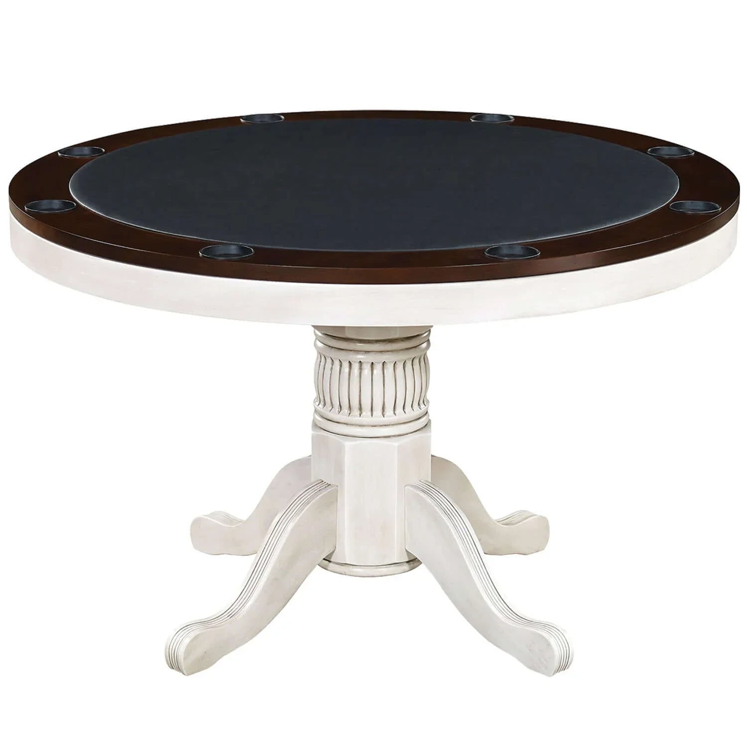 48" Convertible Dining Poker Table — 48" Inch Round Wood Dining Table in Antique White - Poker Mode for RAM Game Room Table