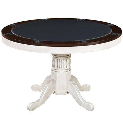 48" Convertible Dining Poker Table — 48" Inch Round Wood Dining Table in Antique White - Poker Mode for RAM Game Room Table