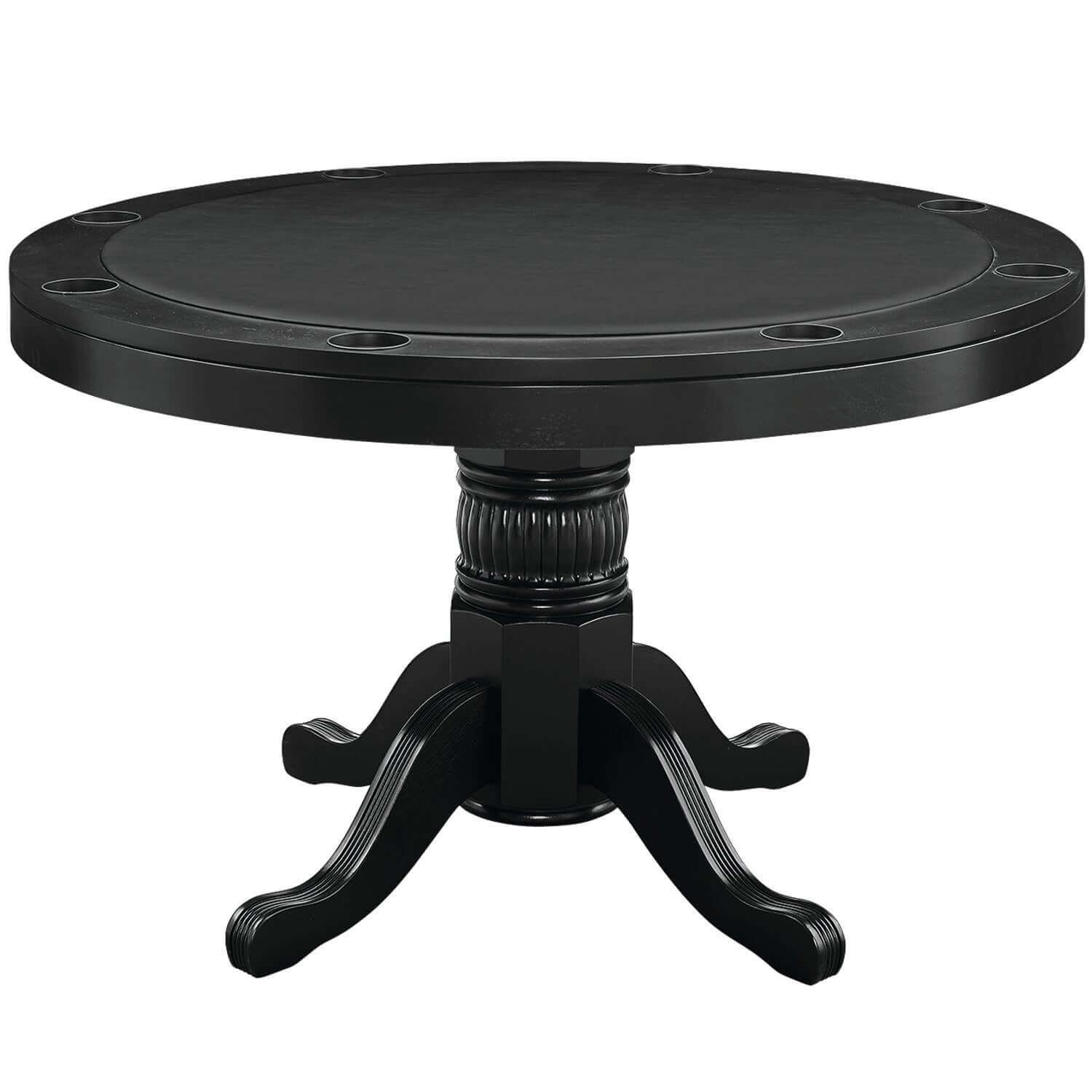 48" Convertible Dining Poker Table — 48" Inch Round Wood Dining Table in Black Finish - Poker Mode for RAM Game Room Table