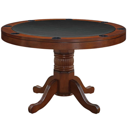 48" Convertible Dining Poker Table — 48" Inch Round Wood Dining Table in Chestnut Finish - Poker Mode for RAM Game Room Table