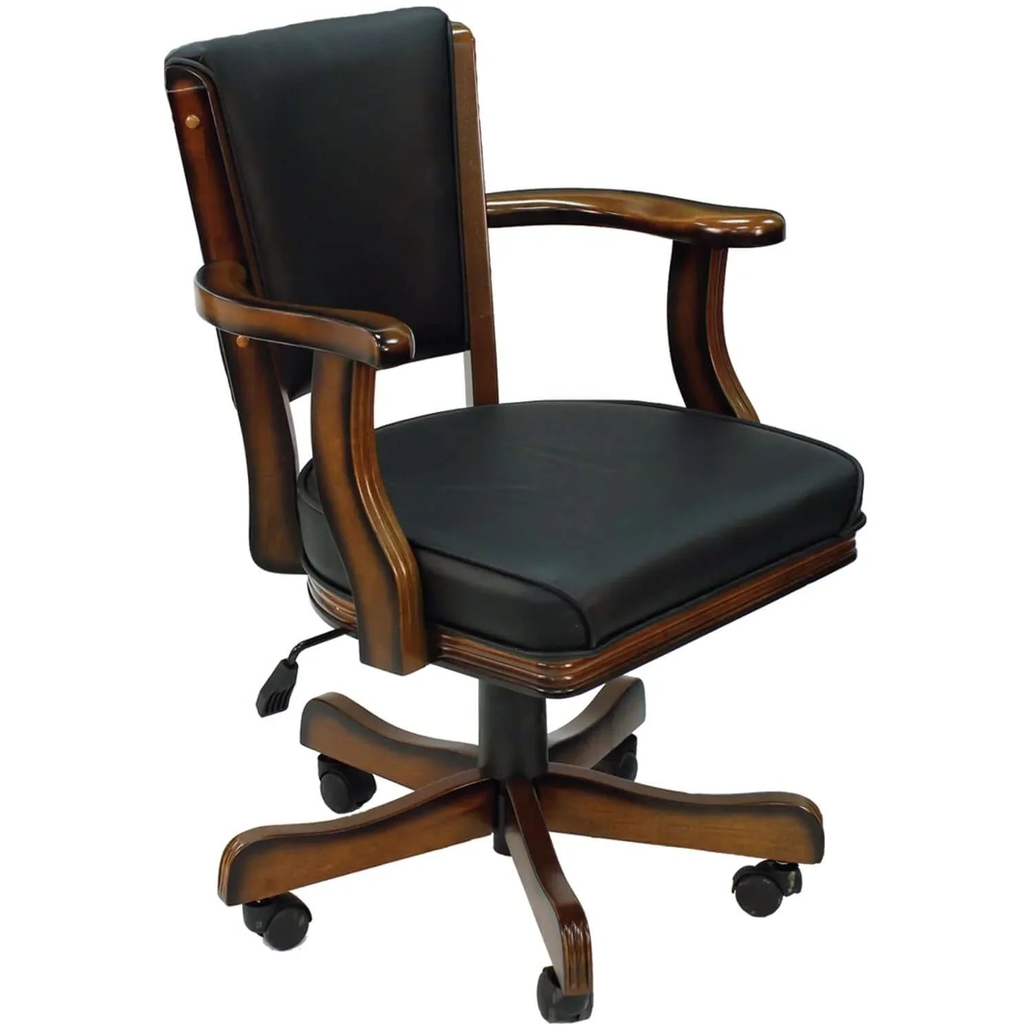 360 Degree Swivel Game Chair with Padded Armrests and Solid Wood Frame Chestnut Finish