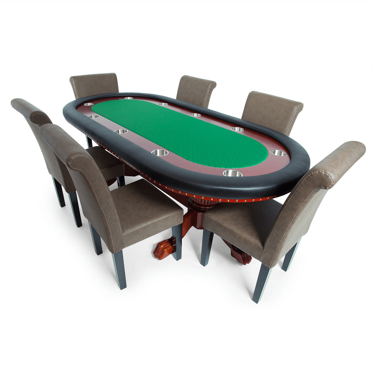Green Suited Water Resistant - Rockwell 10-Player Poker Table with Mahogany Racetrack and Oval Layout