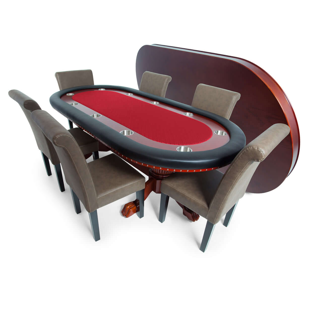 The Rockwell Poker Table — BBO Poker Tables Red Felt with Dining Chairs - Professional Poker Table for Poker and Game Rooms